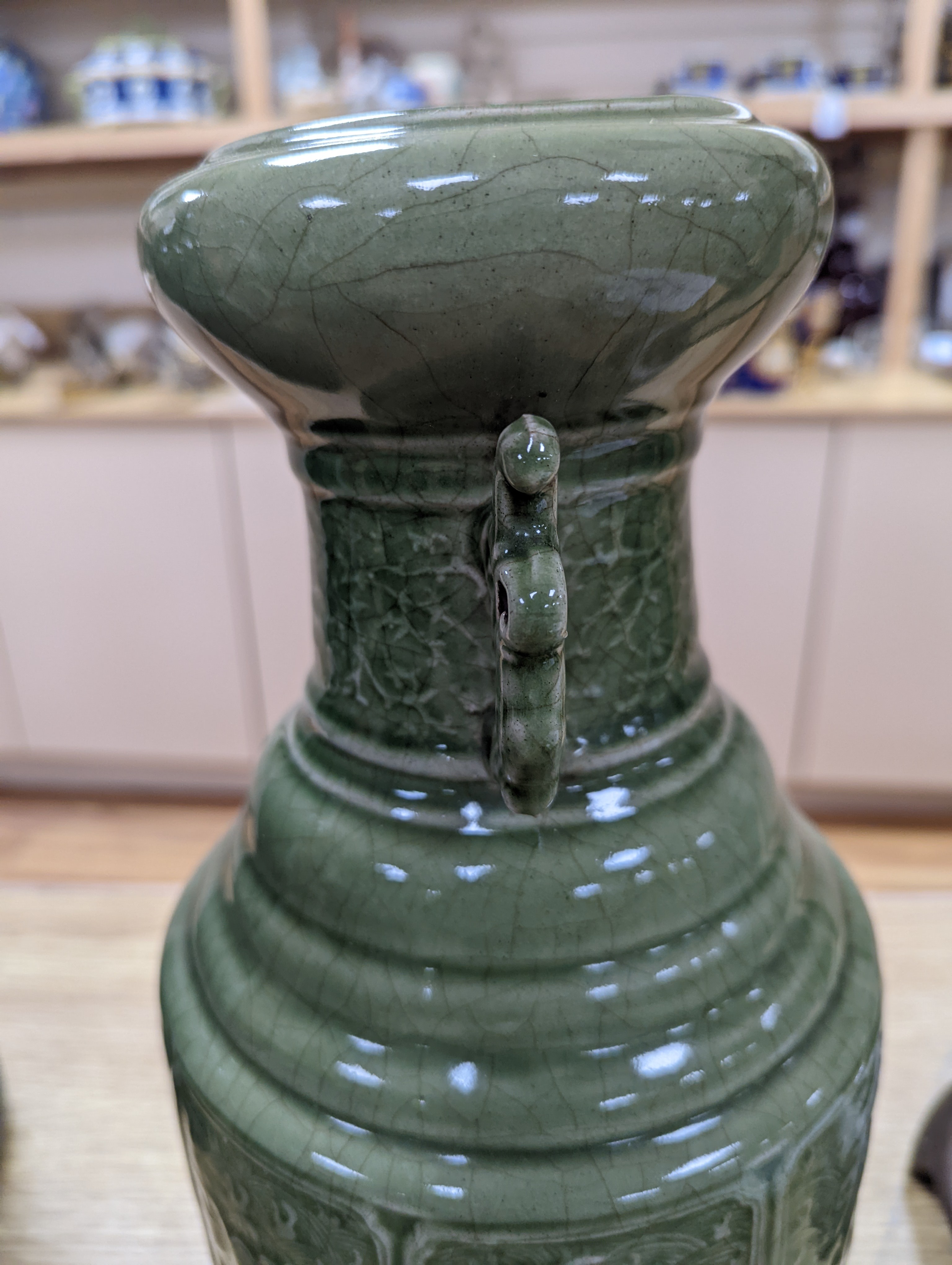 A pair of Chinese celadon glazed vases 35cm